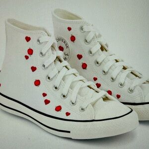 Converse White High-Tops with Red Heart Design